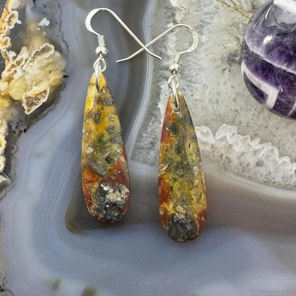 Sterling Silver Elongated Teardrop Red Marcasite Slab Dangle Earrings #206 - Picture 1 of 10